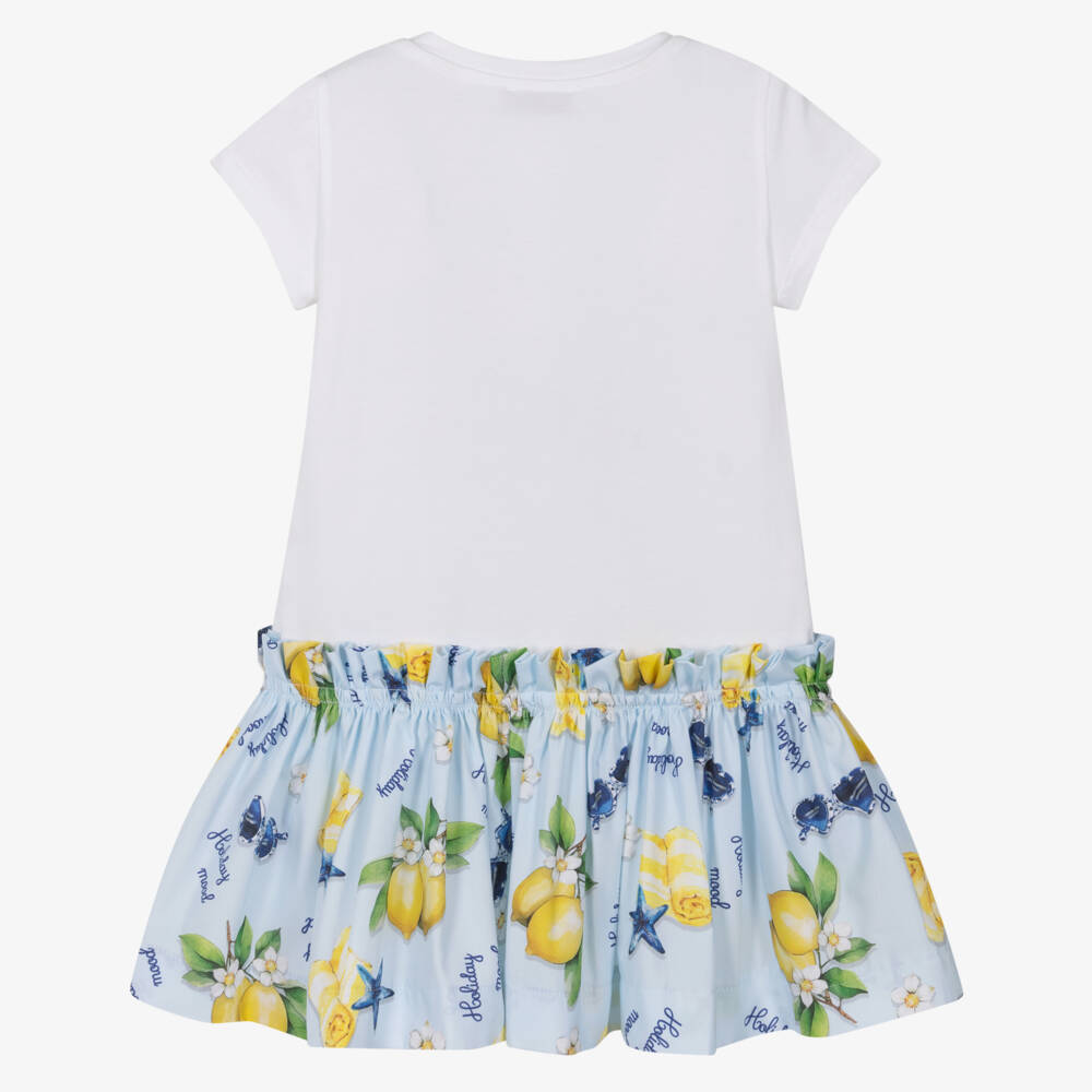 Monnalisa-Girls White & Blue Tinkerbell Dress | Childrensalon