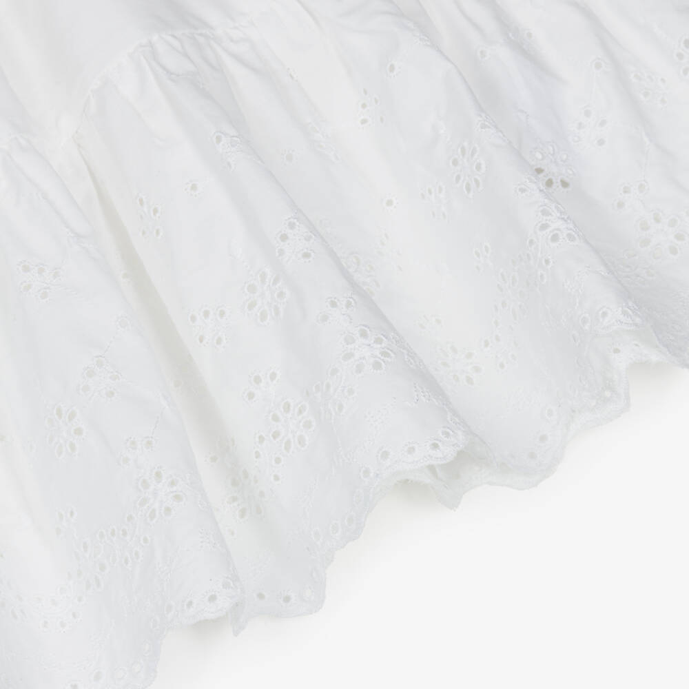 Monnalisa-Girls White Cotton Broderie Anglaise Dress | Childrensalon