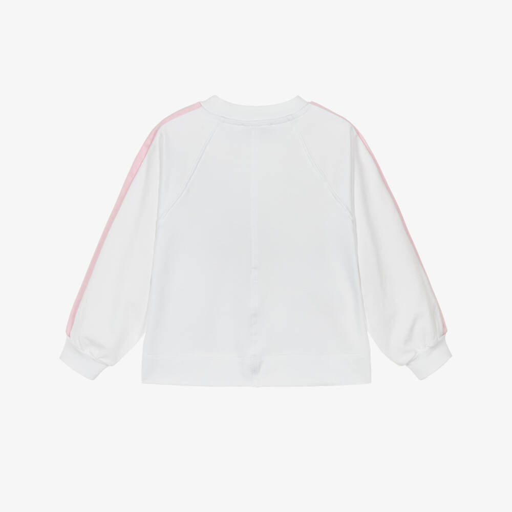 Monnalisa-Girls White Cotton Floral Print Sweatshirt with Diamantés | Childrensalon