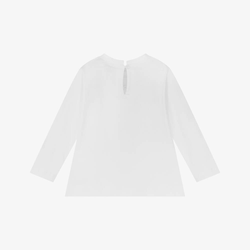 Monnalisa-Girls White Cotton Floral Top | Childrensalon