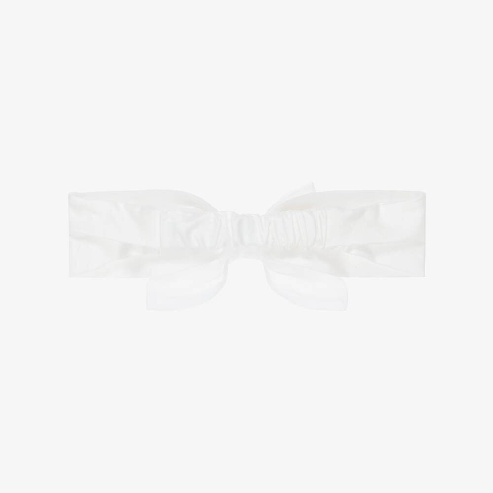 Monnalisa-Girls White Cotton Headband with Organza Bow | Childrensalon