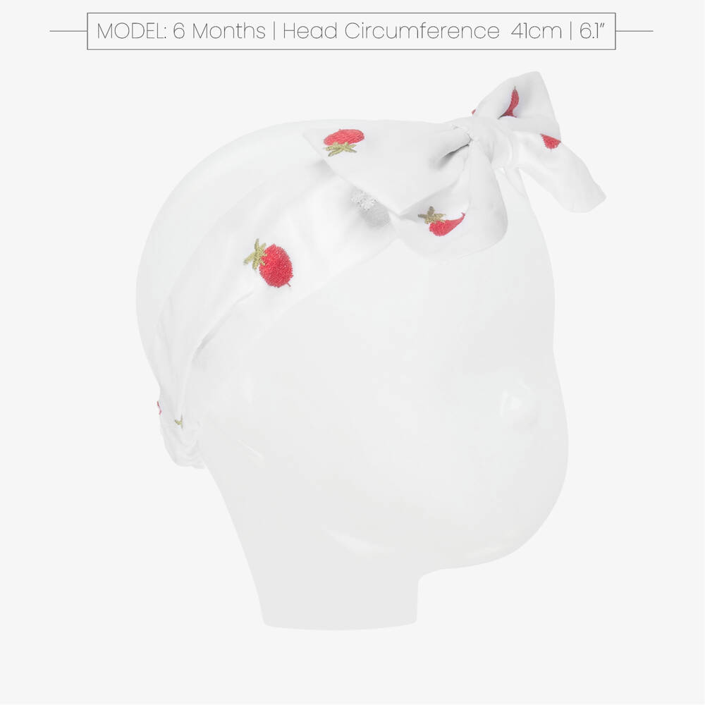 Monnalisa-Girls White Cotton Headband with Strawberry Embroidery | Childrensalon