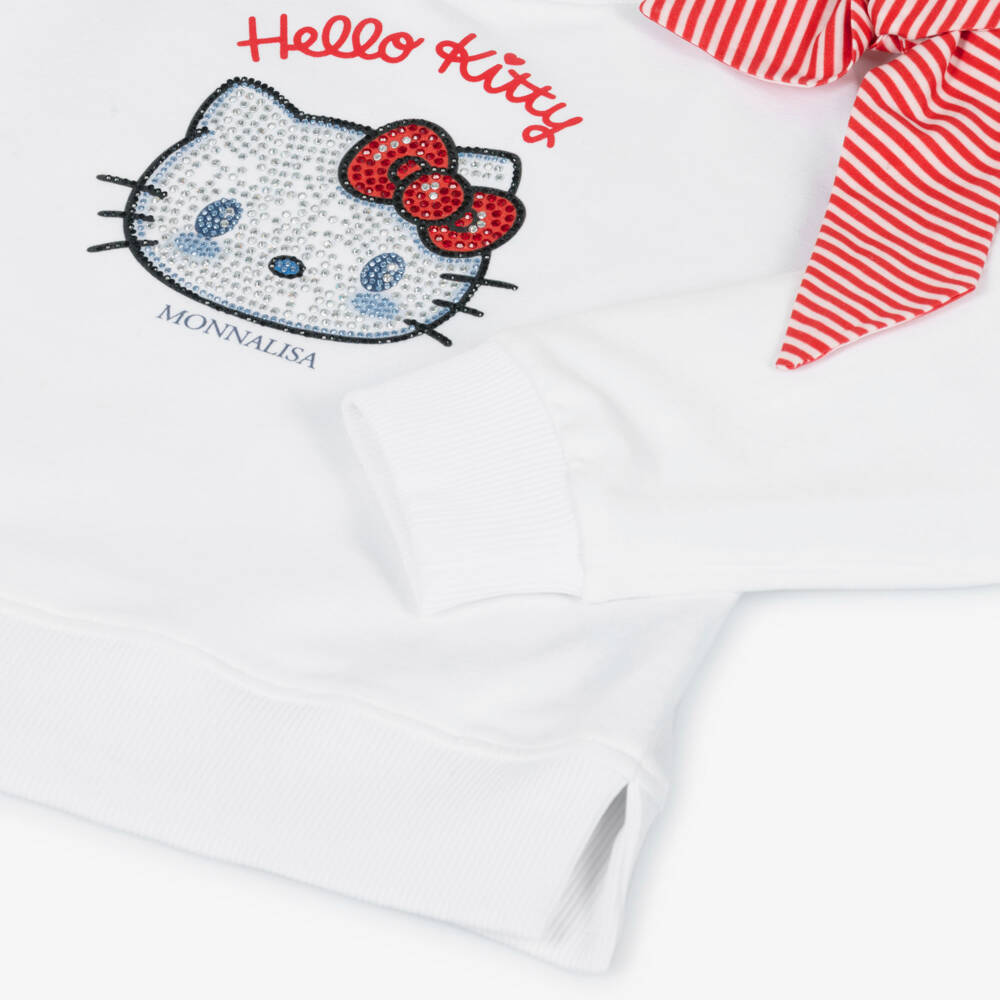 Monnalisa-Girls White Cotton Hello Kitty Sweatshirt | Childrensalon