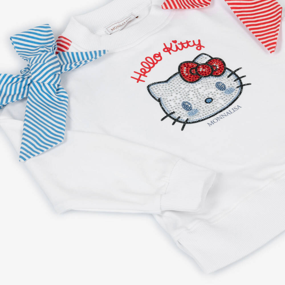 Monnalisa-Girls White Cotton Hello Kitty Sweatshirt | Childrensalon