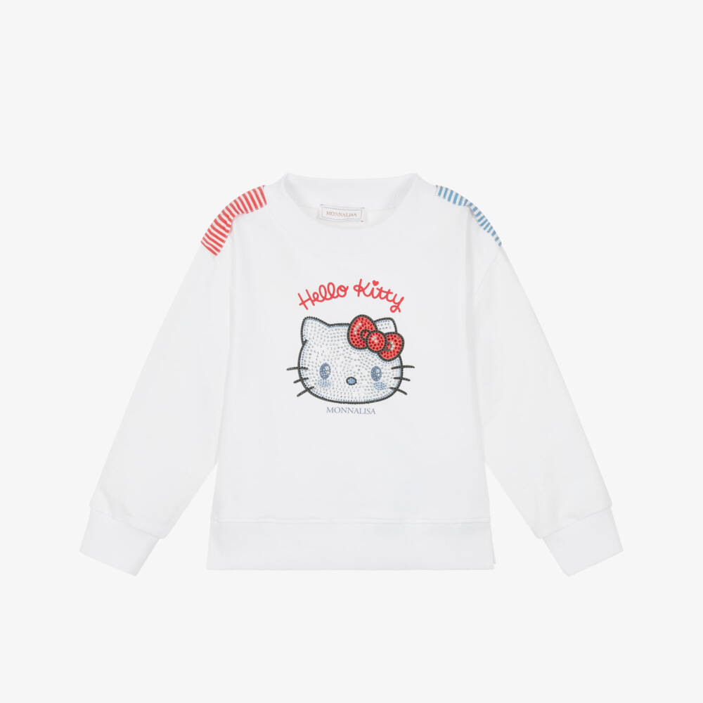 Monnalisa-Girls White Cotton Hello Kitty Sweatshirt | Childrensalon