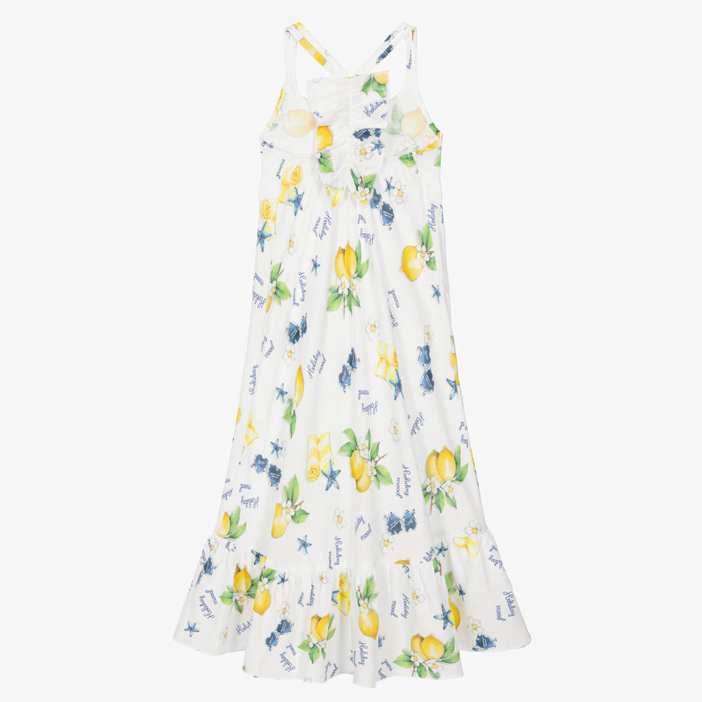 Monnalisa-فستان شاطئ قطن لون أبيض للبنات | Childrensalon