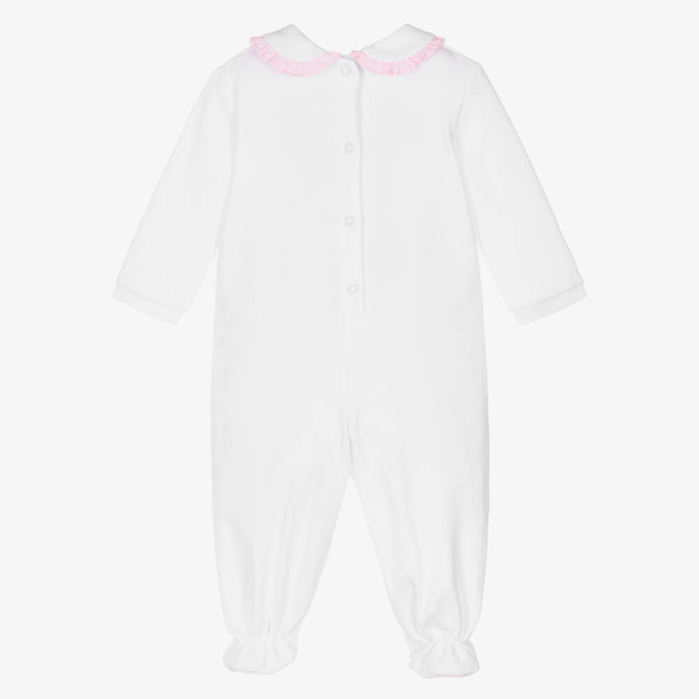 Monnalisa-Girls White Cotton Jersey Babygrow with Pink Fairy Print | Childrensalon