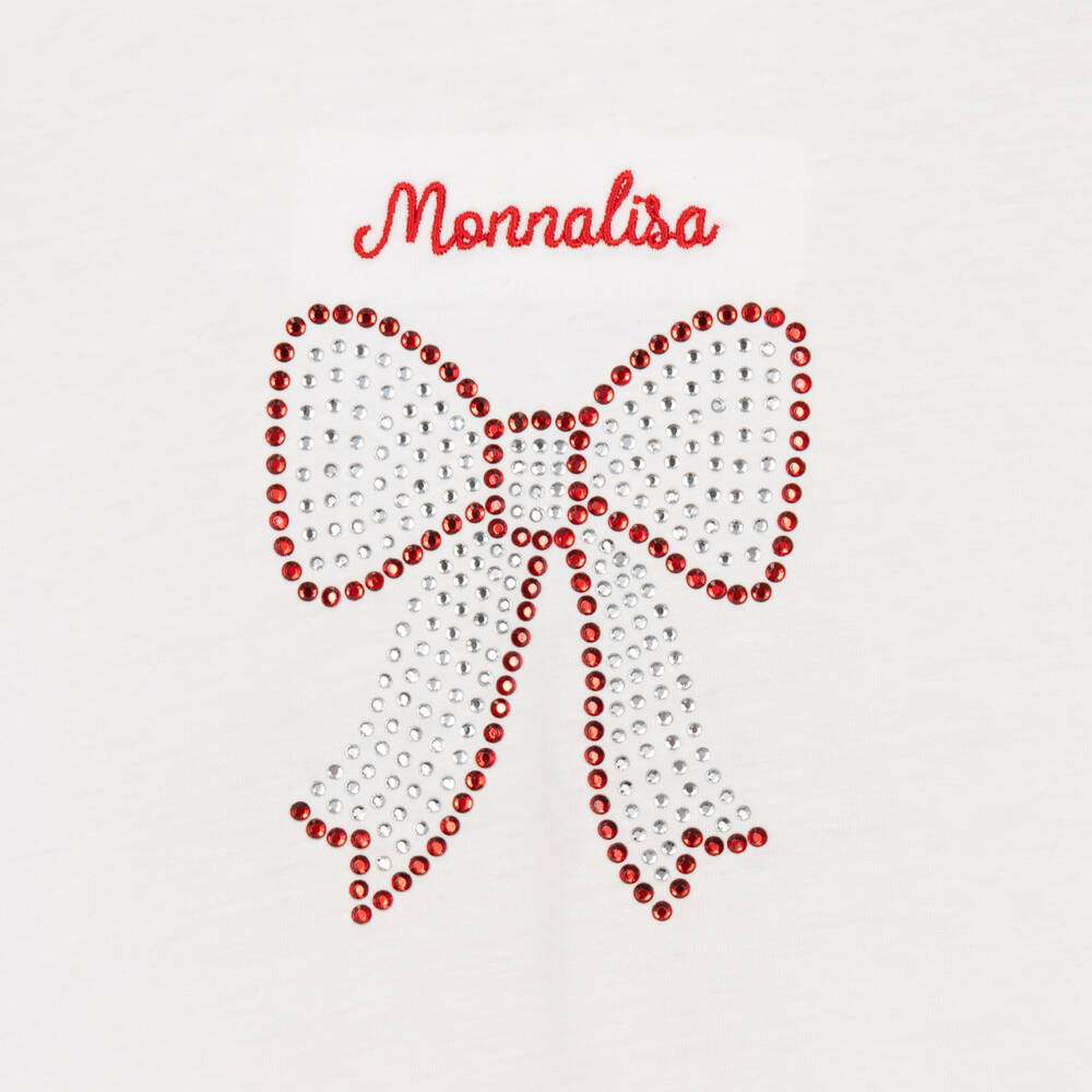 Monnalisa-Girls White Cotton Jersey Dress with Red Heart Prints | Childrensalon