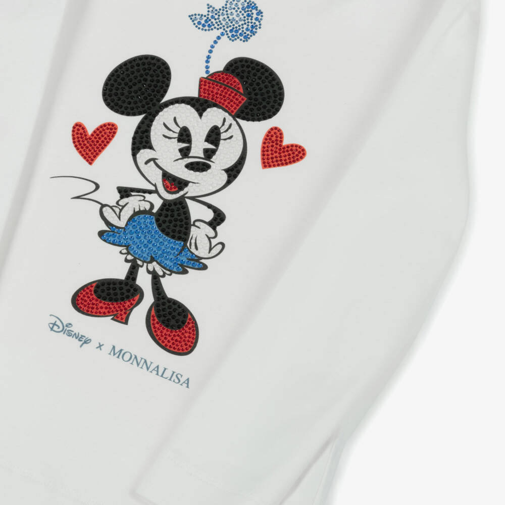 Monnalisa-Girls White Cotton Jersey Minnie Mouse Top | Childrensalon