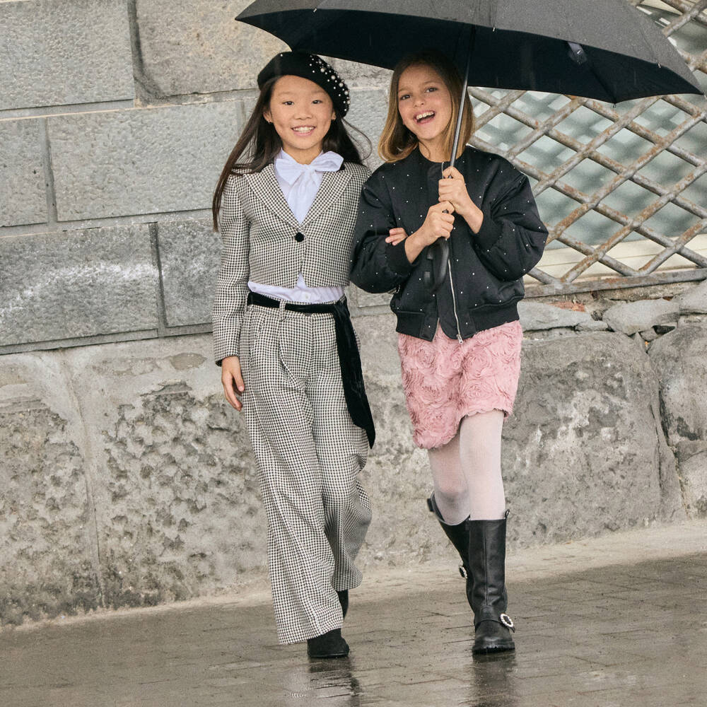 Monnalisa-بلوزة مع ربطة عنق قطن لون أبيض للبنات  | Childrensalon