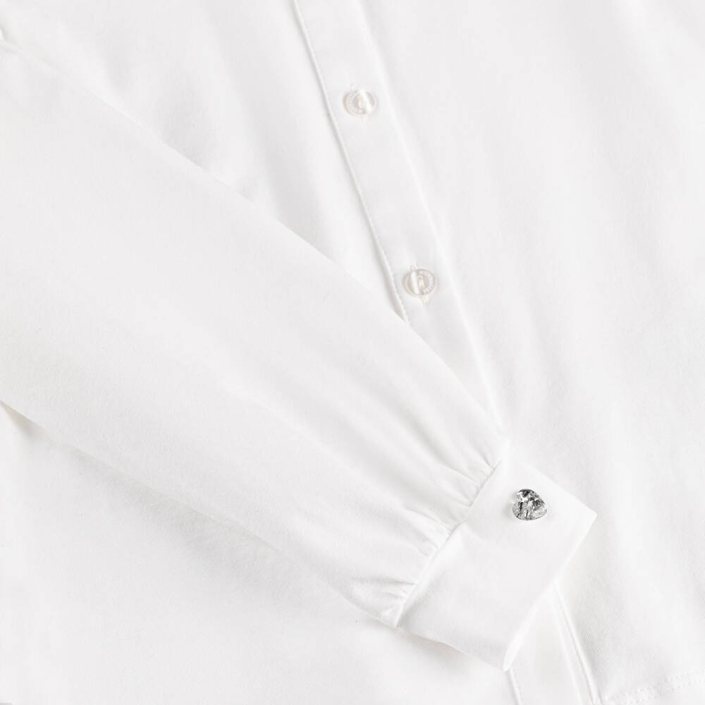 Monnalisa-بلوزة مع ربطة عنق قطن لون أبيض للبنات  | Childrensalon