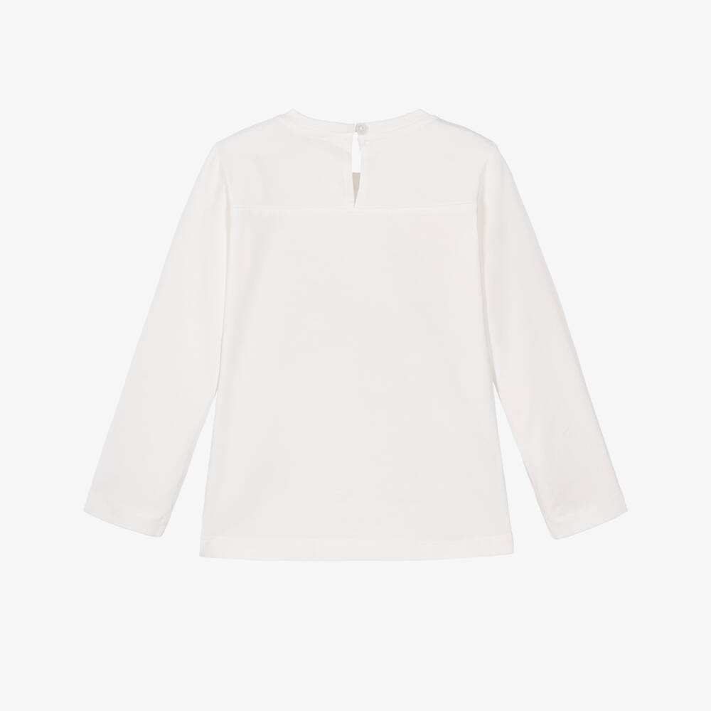 Monnalisa-Girls White Cotton Long-Sleeved Top with Bunny Print | Childrensalon