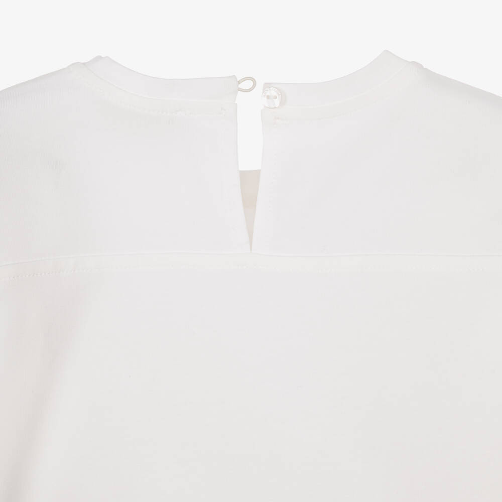 Monnalisa-Girls White Cotton Long-Sleeved Top with Bunny Print | Childrensalon