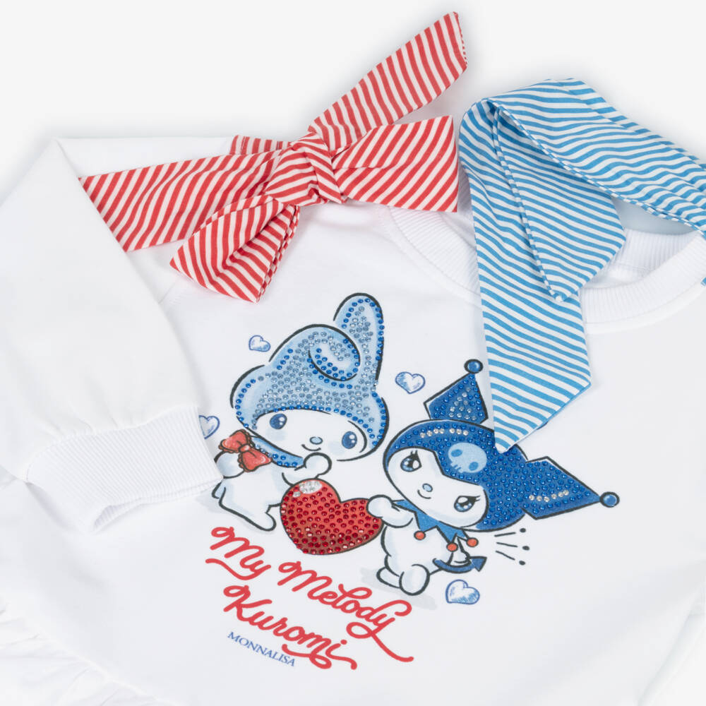 Monnalisa-Girls White Cotton My Melody & Kuromi Sweatshirt Dress | Childrensalon