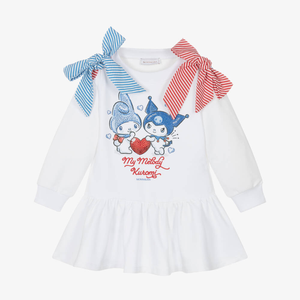 Monnalisa-Girls White Cotton My Melody & Kuromi Sweatshirt Dress | Childrensalon