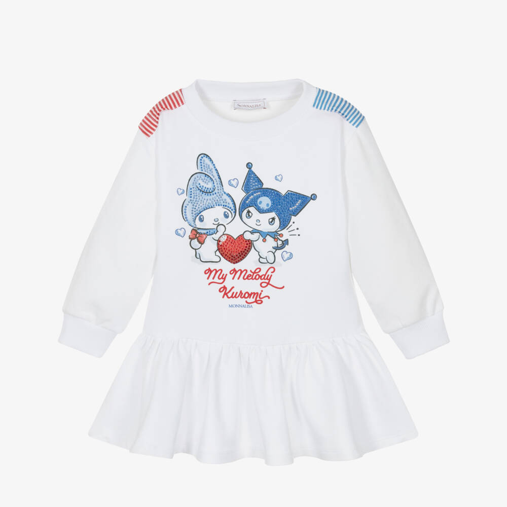 Monnalisa-Girls White Cotton My Melody & Kuromi Sweatshirt Dress | Childrensalon