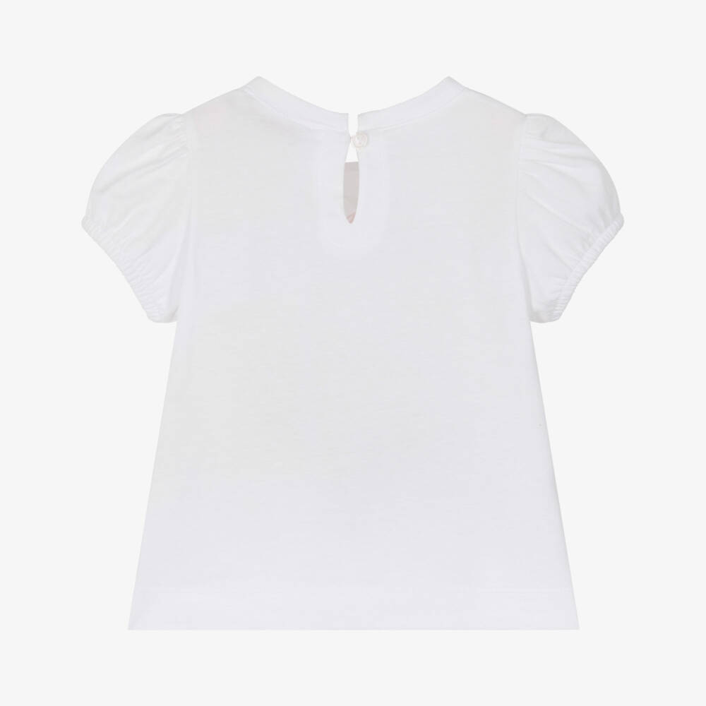 Monnalisa-Girls White Cotton Strawberries T-Shirt | Childrensalon