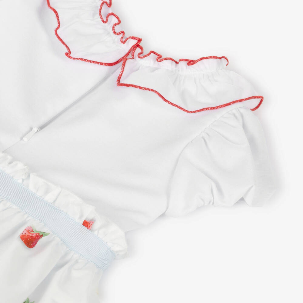 Monnalisa-فستان بطبعة كيك وفراولة قطن لون أبيض للبنات | Childrensalon