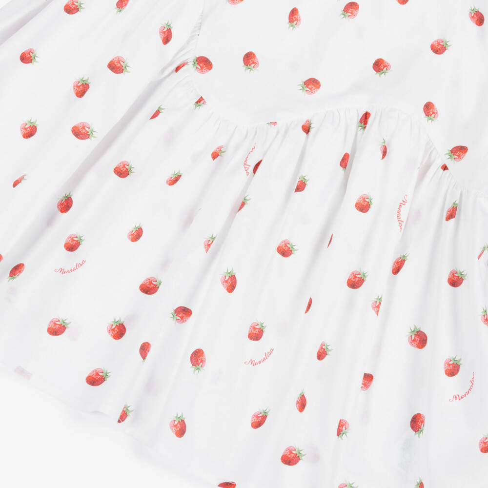 Monnalisa-Girls White Cotton Strawberry Print Beach Dress | Childrensalon