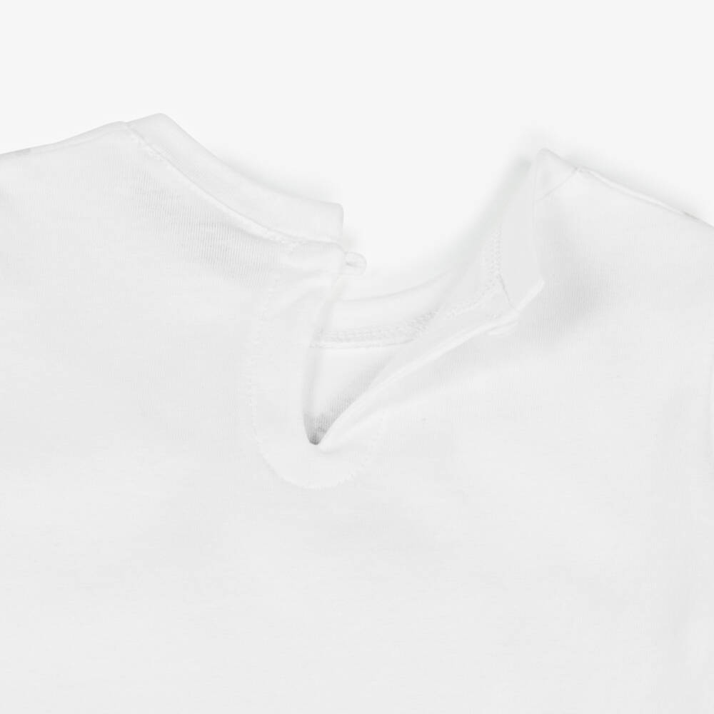 Monnalisa-Girls White Cotton T-Shirt with Pink Gingham Bow Print | Childrensalon