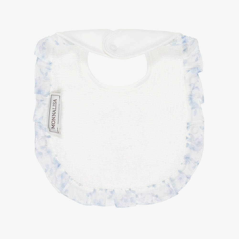 Monnalisa-Girls White Cotton Teddy Bear Logo Bib | Childrensalon