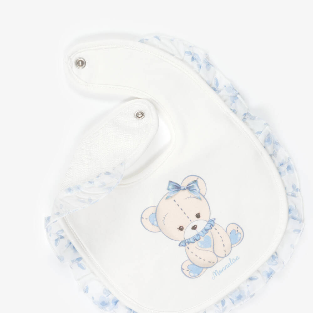 Monnalisa-Girls White Cotton Teddy Bear Logo Bib | Childrensalon