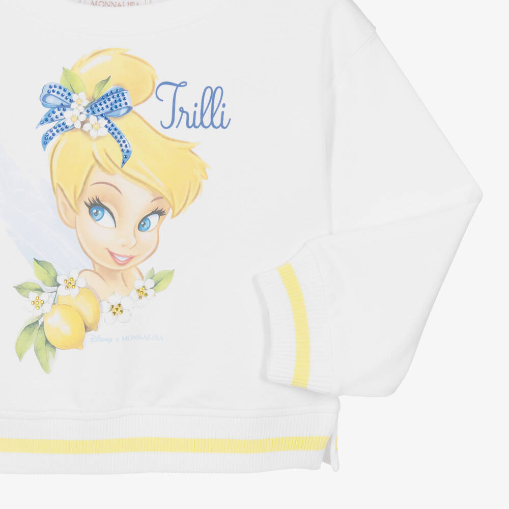 Monnalisa-Girls White Cotton Tinkerbell Sweatshirt | Childrensalon