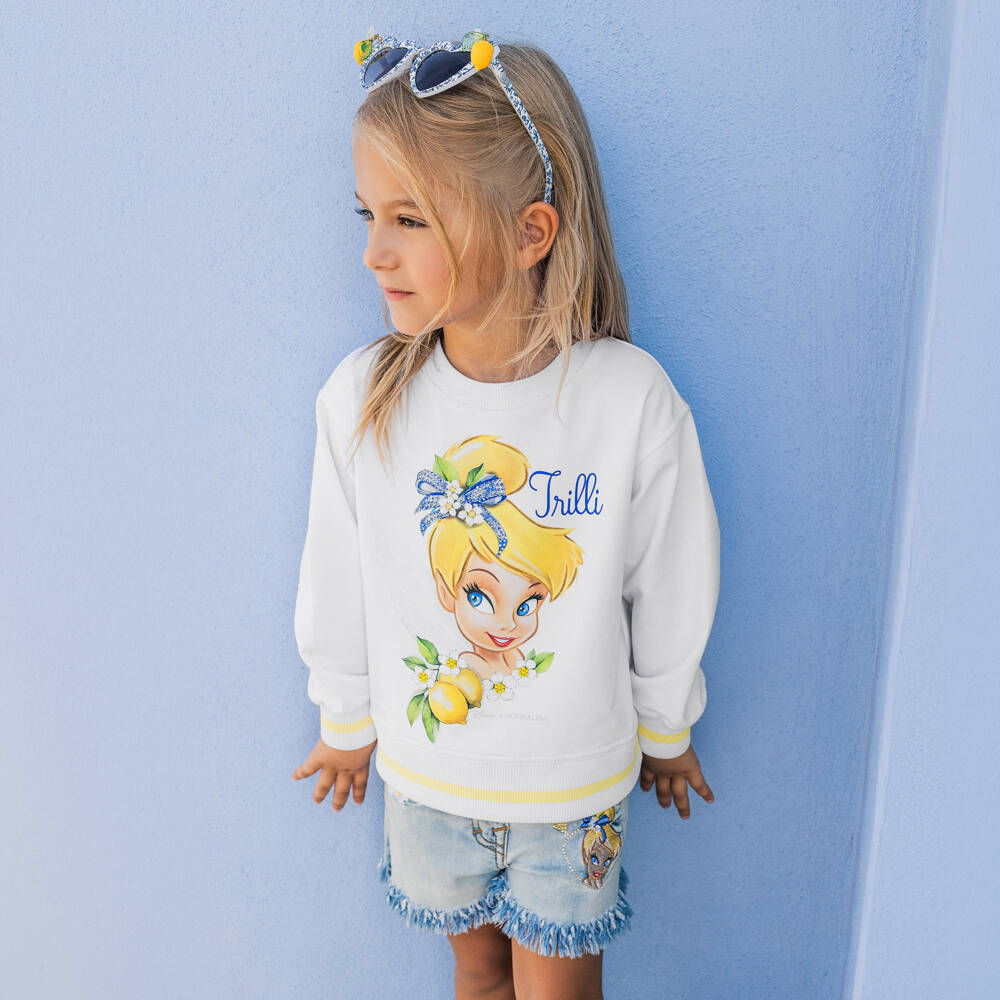 Monnalisa-Girls White Cotton Tinkerbell Sweatshirt | Childrensalon