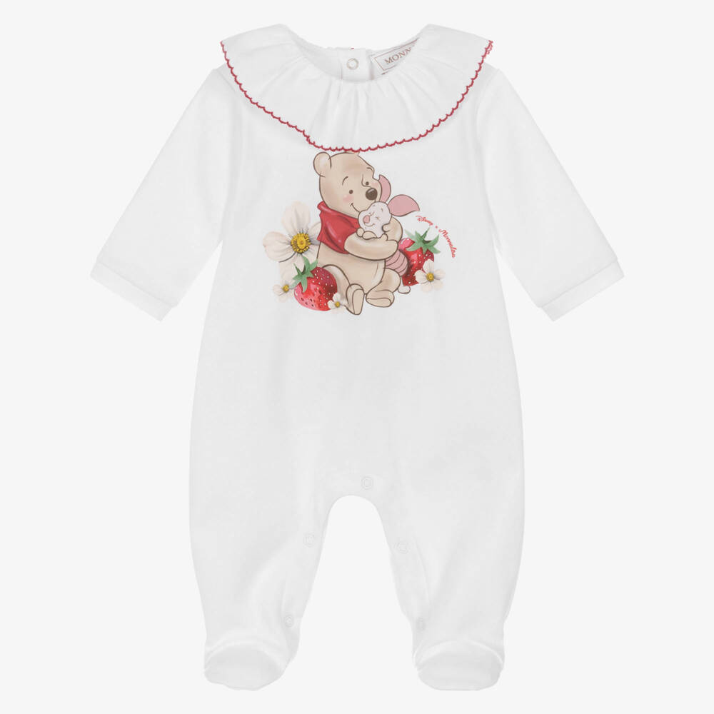 Monnalisa-Girls White Cotton Winnie The Pooh & Piglet Babygrow | Childrensalon