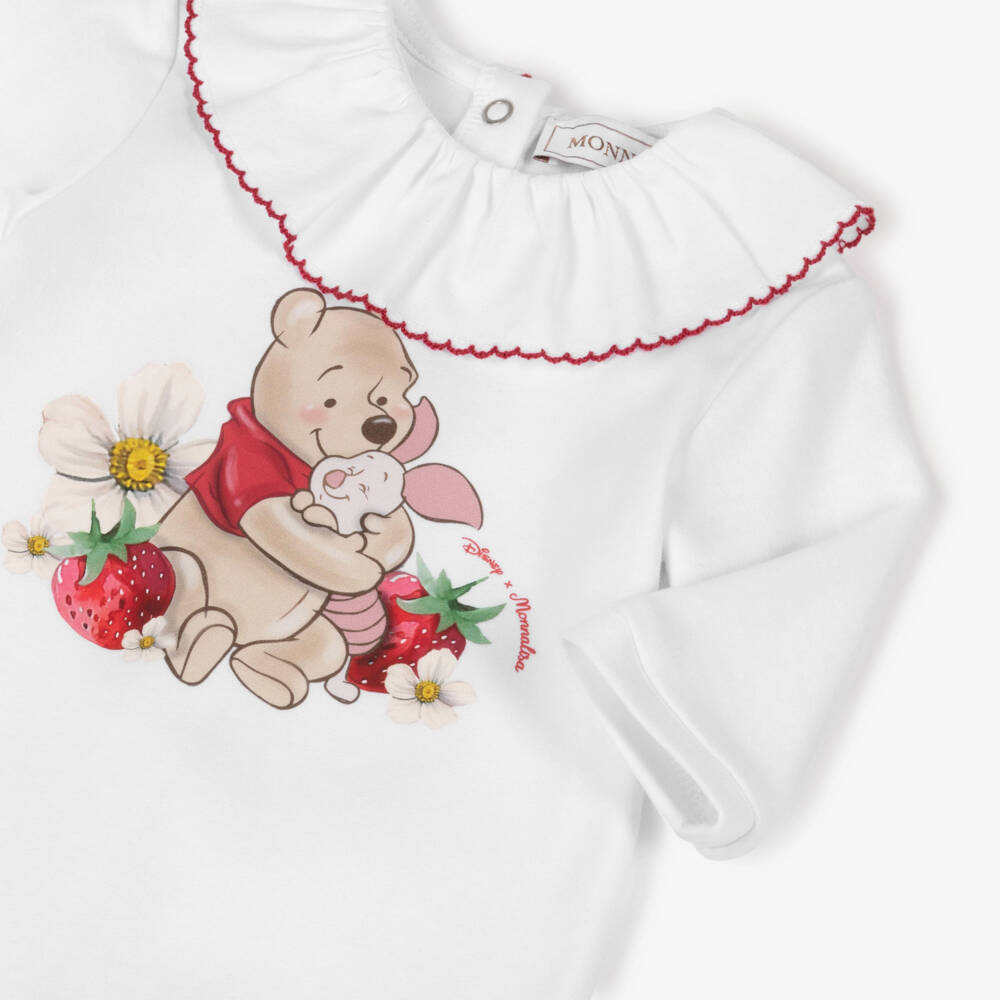 Monnalisa-Girls White Cotton Winnie The Pooh & Piglet Babygrow | Childrensalon