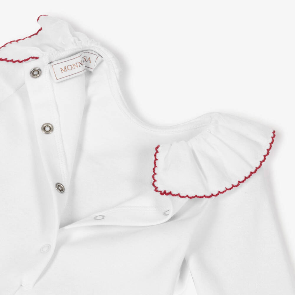 Monnalisa-Girls White Cotton Winnie The Pooh & Piglet Babygrow | Childrensalon