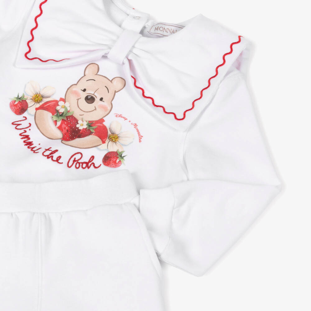 Monnalisa-Girls White Cotton Winnie The Pooh Strawberry Tracksuit | Childrensalon