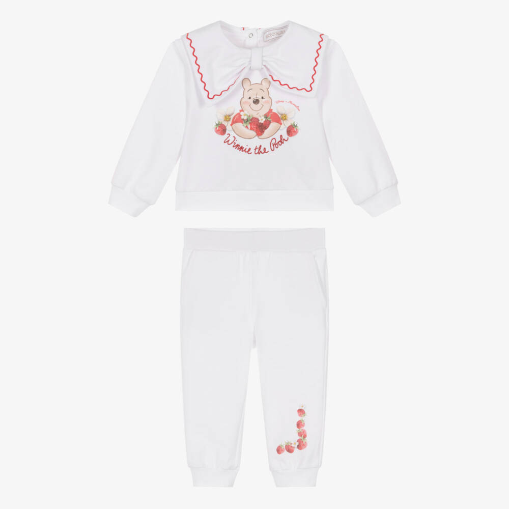 Monnalisa-Girls White Cotton Winnie The Pooh Strawberry Tracksuit | Childrensalon