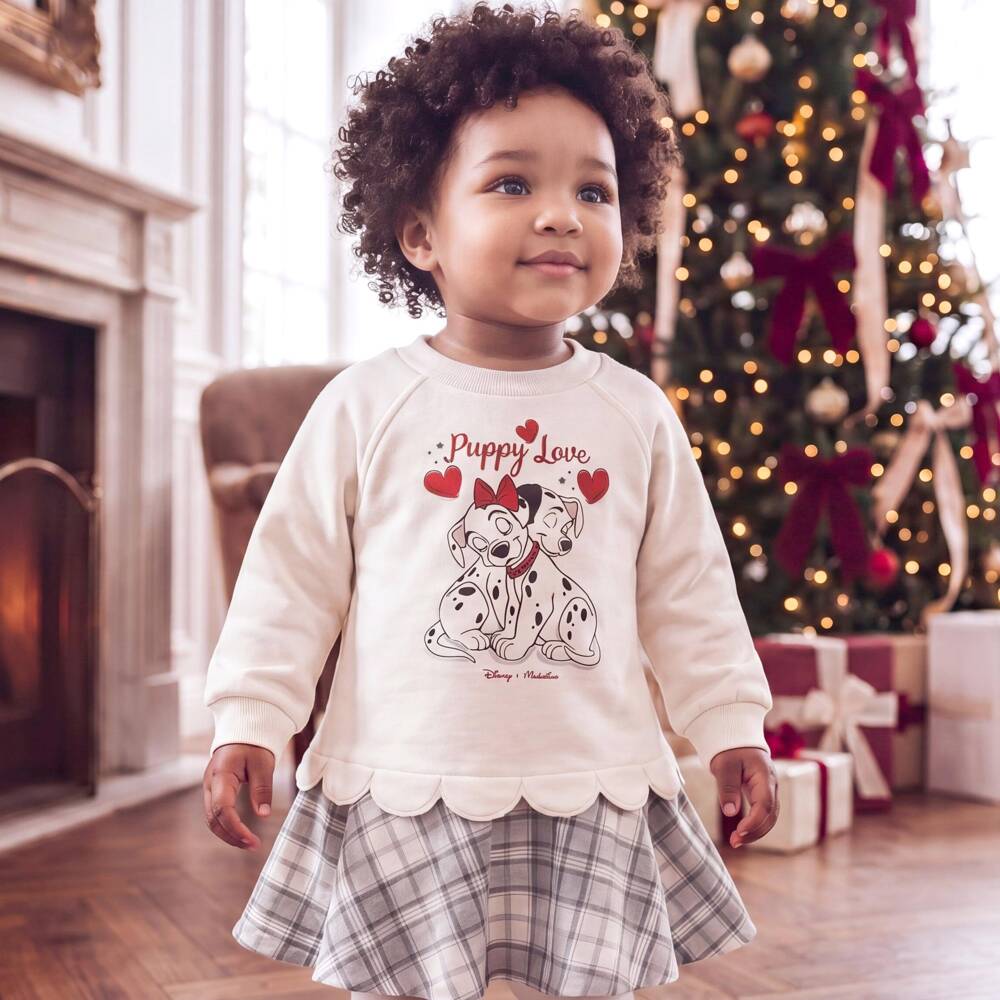 Monnalisa-Girls White Disney Dress with Dalmation Puppies | Childrensalon