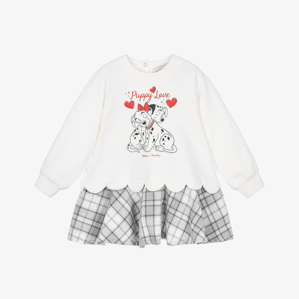 Monnalisa-Girls White Disney Dress with Dalmation Puppies | Childrensalon
