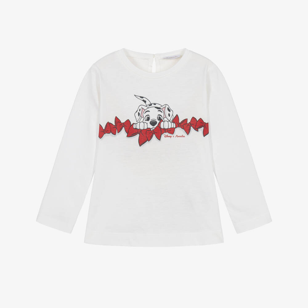 Monnalisa-Girls White Disney Top with Dalmatian Pup | Childrensalon