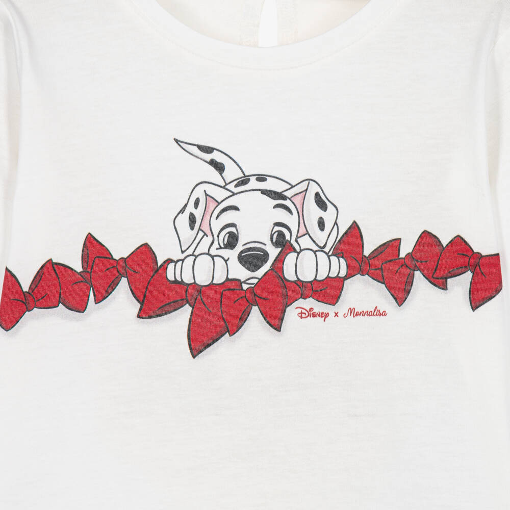 Monnalisa-Girls White Disney Top with Dalmatian Pup | Childrensalon