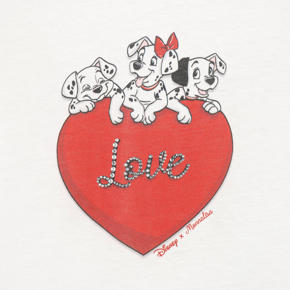 Monnalisa-Girls White Disney Top with Dalmatian Pups & Love Heart | Childrensalon