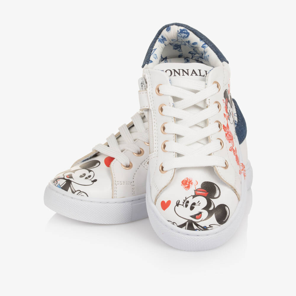 Monnalisa-حذاء رياضي بطبعة ديزني جلد صناعي لون أبيض للبنات  | Childrensalon
