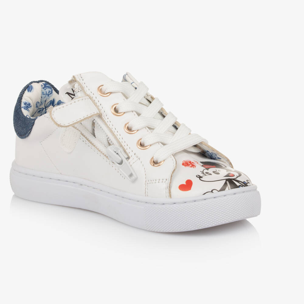 Monnalisa-حذاء رياضي بطبعة ديزني جلد صناعي لون أبيض للبنات  | Childrensalon