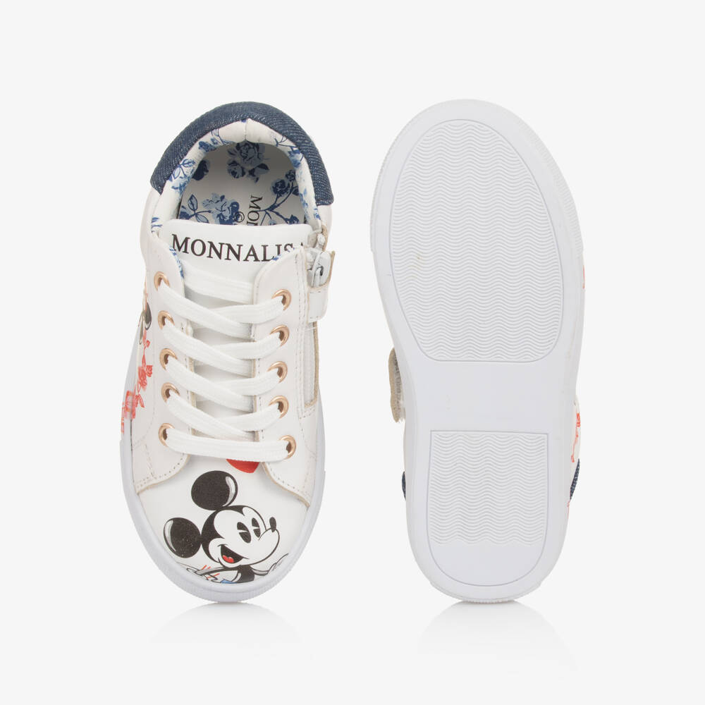 Monnalisa-حذاء رياضي بطبعة ديزني جلد صناعي لون أبيض للبنات  | Childrensalon
