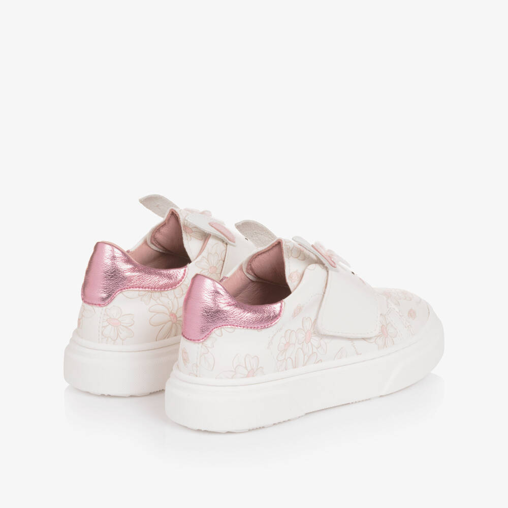 Monnalisa-حذاء رياضي جلد صناعي مزين بأرانب وورود لون أبيض للبنات | Childrensalon