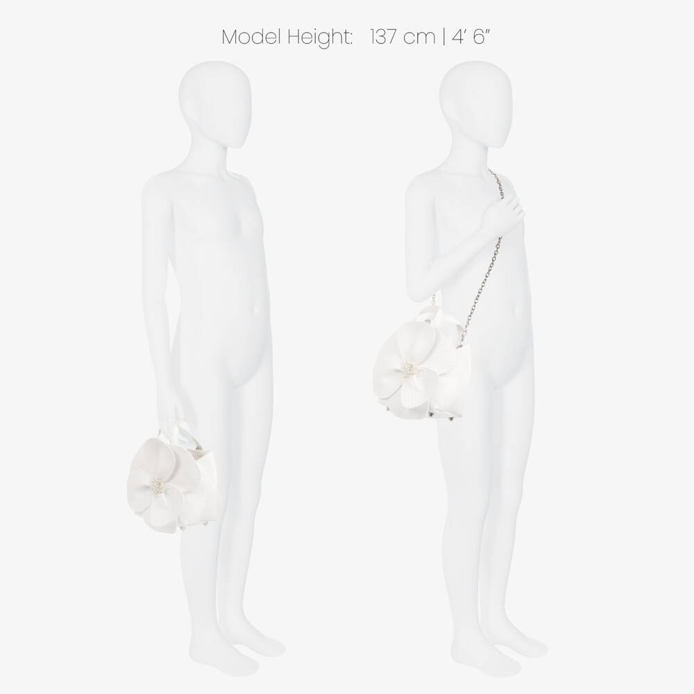 Monnalisa Шик-Girls White Faux Leather Flower Handbag (14cm) | Childrensalon