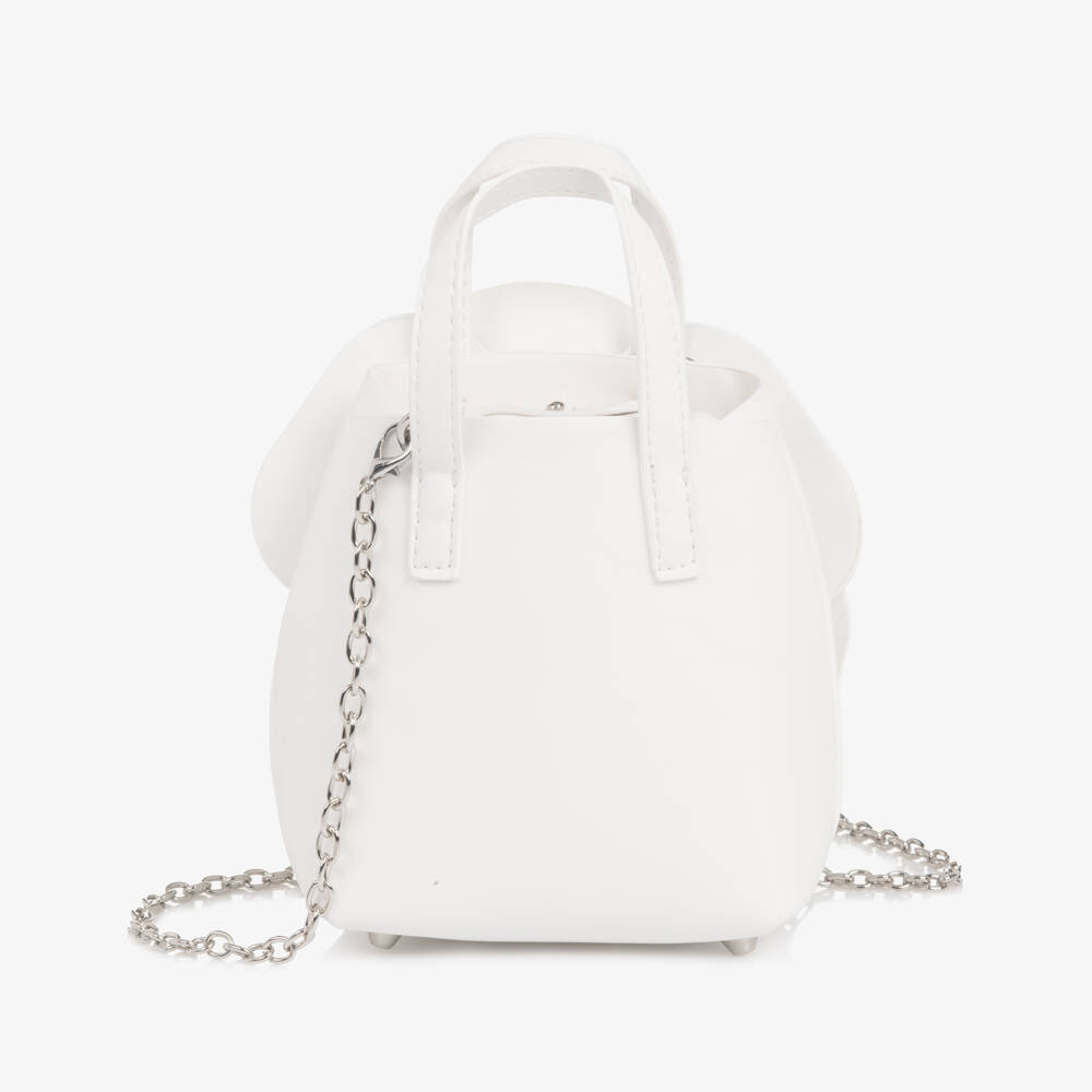 Monnalisa Шик-Girls White Faux Leather Flower Handbag (14cm) | Childrensalon