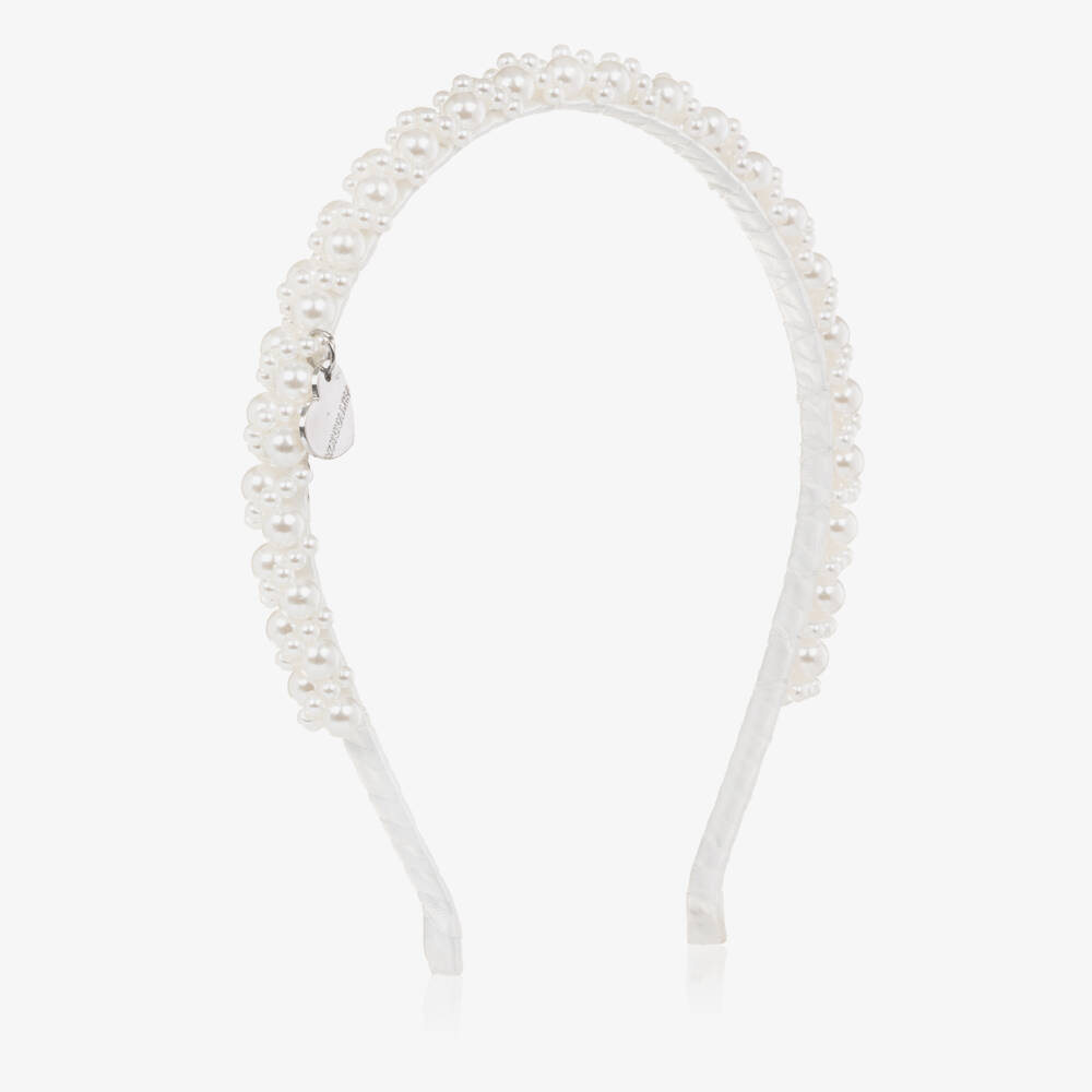 Monnalisa-Girls White Faux Pearl Hairband | Childrensalon