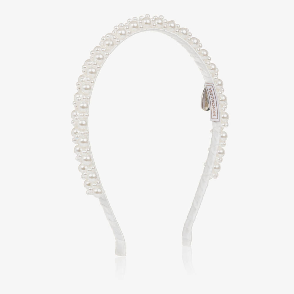 Monnalisa-Girls White Faux Pearl Hairband | Childrensalon