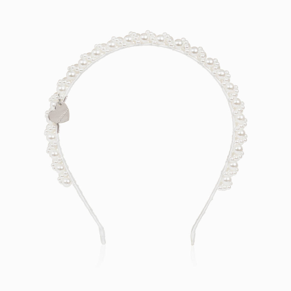 Monnalisa-Girls White Faux Pearl Hairband | Childrensalon