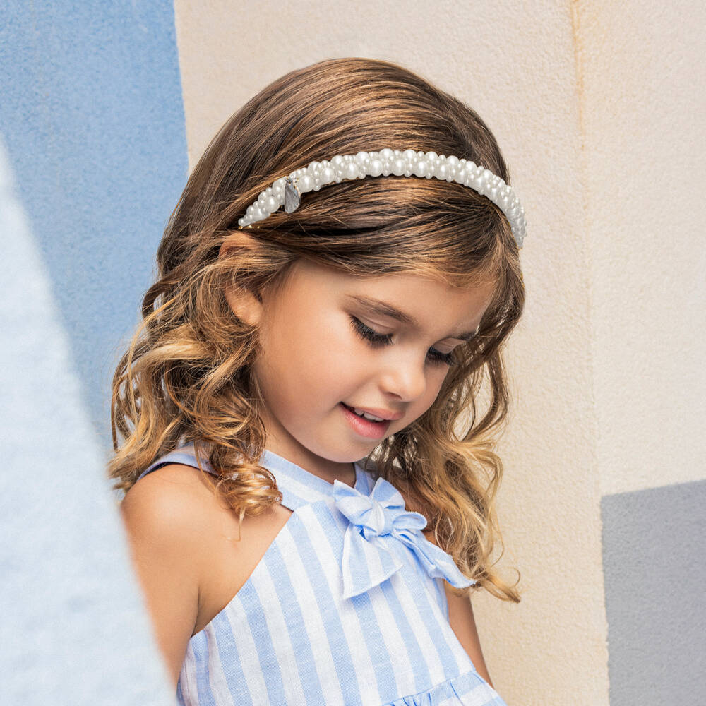 Monnalisa-Girls White Faux Pearl Hairband | Childrensalon