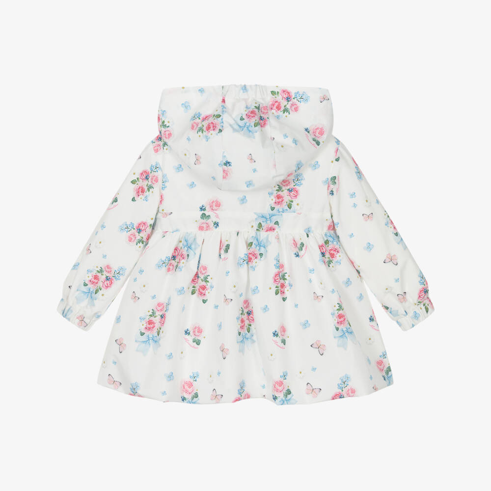 Monnalisa-Girls White Flower & Butterfly Print Raincoat | Childrensalon