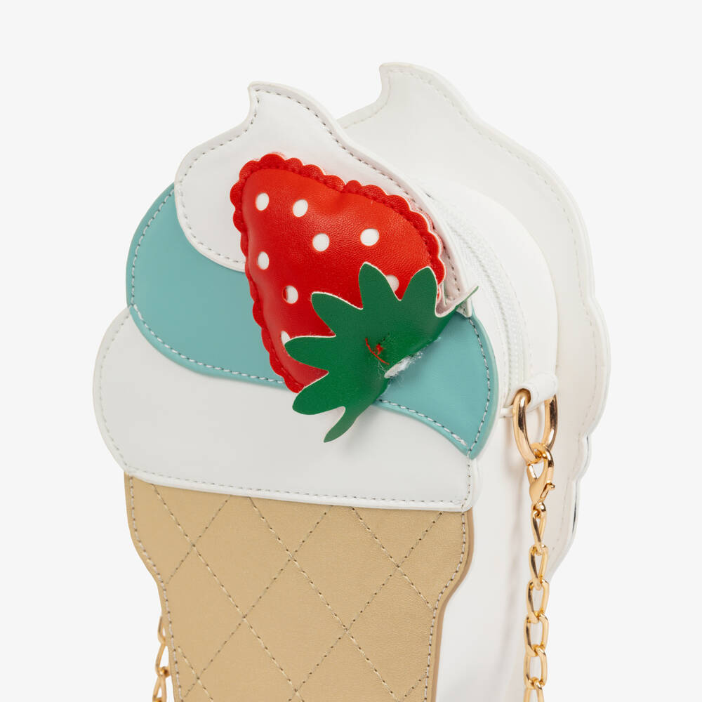 Monnalisa-Girls White & Gold Ice Cream Cone Bag (22cm) | Childrensalon